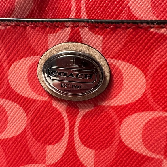 Coach Signature Print Red and Pink Wristlet - Picture 2 of 13